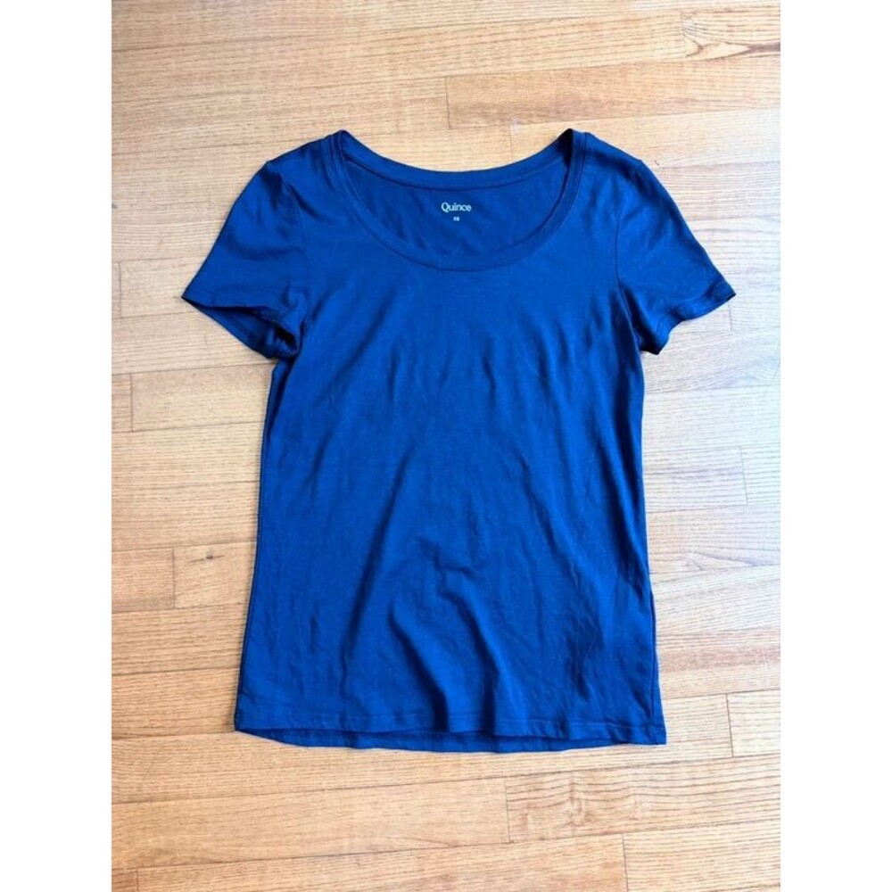 Quince Women XS Navy Blue Cotton Modal Scoop Neck Short Sleeve T-Shirt Tee Top